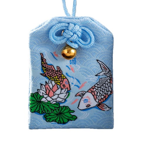 Omamori Lucky Amulet - Many Styles of Charms for Blessing Fortune/Wealth/Health/Education/Love/etc, Carp Lotus-Light Blue