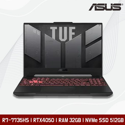 에이수스 2024 TUF 게이밍 A15 15.6 라이젠7 라이젠 7000 시리즈 지포스 RTX 4050, Mecha Gray, 512GB, 16GB, Free DOS, FA507NUR-LP164