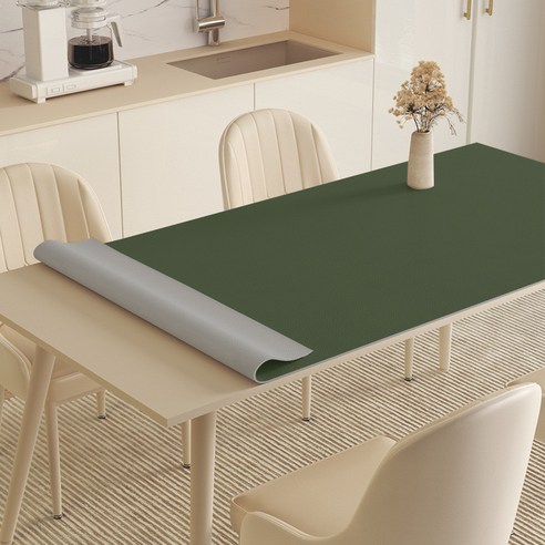 Alemon 양면 가죽 방수 식탁보 테이블 매트, 120x60cm, 먹색+연그레이, 1개