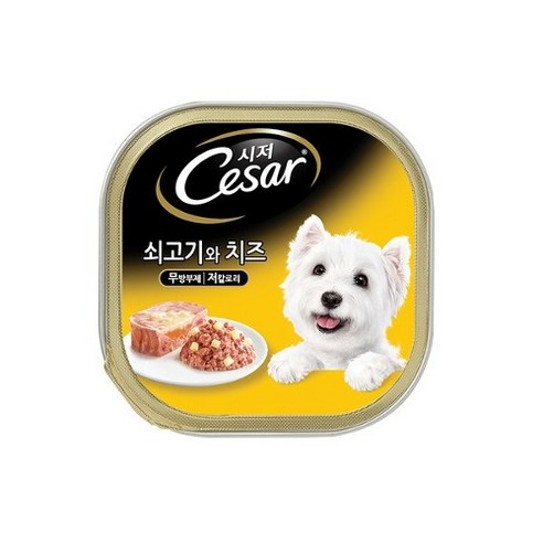 시저 강아지 캔 닭고기 24P, 6개, 100g, 쇠고기와 치즈