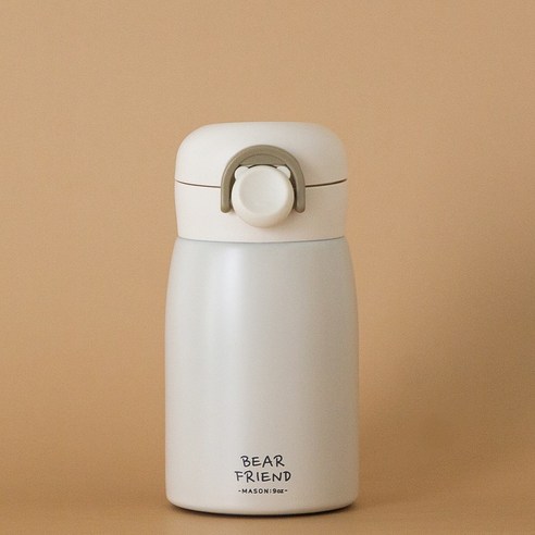 로우맨션 곰돌이 어린이 원터치텀블러 스티커포함, 260ml 크림, 1개