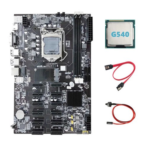 Lopbinte B75 12 PCIe ETH 마이닝 마더보드+G540 CPU+SATA 케이블, B75 12 PCIe 마이닝 마더보드