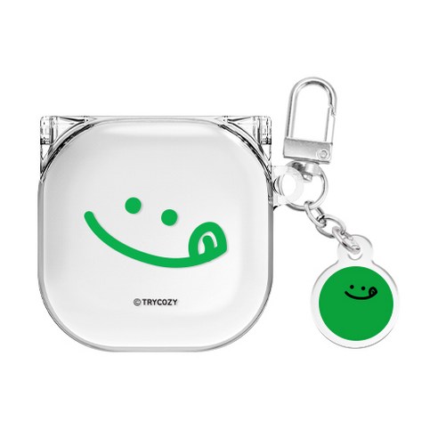 트라이코지 빅 와글와글 클리어 케이스 + 키링, 그린, 버즈라이브/버즈프로/버즈2/버즈2프로(공용)