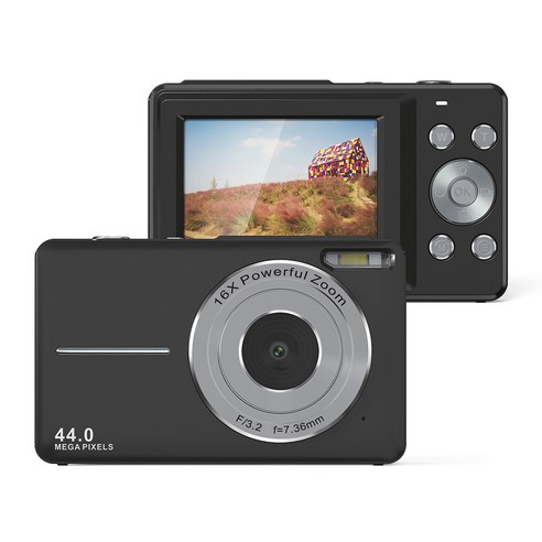 4400W 픽셀 하이엔드 미니 디지털 카메라 초고속 HD 디지털 카메라 스튜던트 디지털 카메라 +SD카드 32GB 여행용 졸업 기념일 생일 크리스마스 선물, 블랙