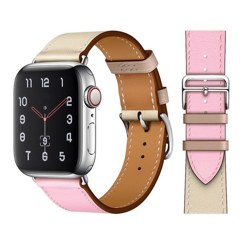 100% 정품 소가죽 iWatch 루프 팔찌 밴드 Watch 7 6 SE 5 4 41mm/45mm iWatch 6 5 4 호환 44mm/40mm 38mm/42mm, Rose Sakura Craie, 38mm/40mm/41mm