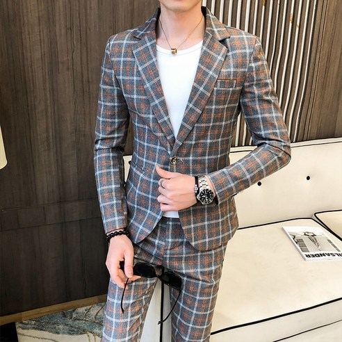 caoying 격자 무늬 옷깃 남자 슬림 신랑 비즈니스 정장 새로운 최고의 남자 의류 온라인 연예인 작은 정장 남자 얇은