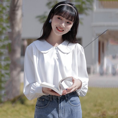 KORELAN 새로운 달콤한 칼라 세련된 디자인 탑 느슨한 모든 경기 긴팔 셔츠 여성 조수