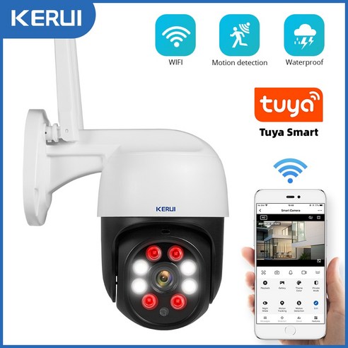 휴대용 와이파이 에그 포켓와이파이 KERUI Tuya 1080P 3MP PTZ WiFi IP 무선 카메라 야외 홈 보안 4X 디지털 줌 2MP 스피드 돔 CCTV 비디오 감시, 8.1080P and 32GB Card - 영국 플러그