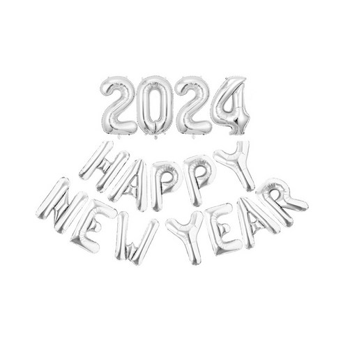 파티 해피뉴이어 2024 풍선 글자풍선 가랜더 파티용품 신년회 송년회 금색풍선 은색풍선, 1개, 실버2024
