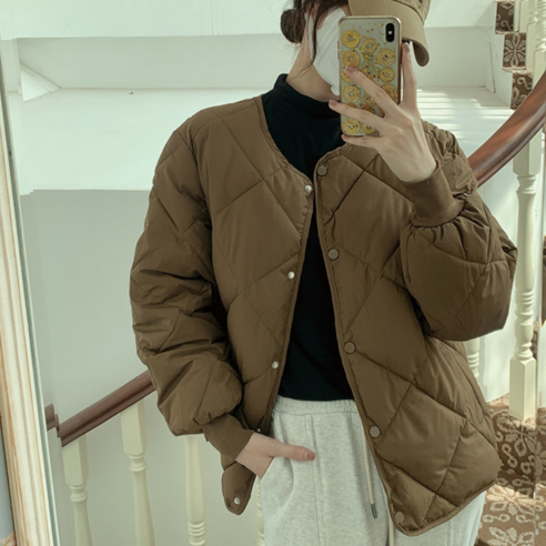 아르엘 여성 오버핏 퀄팅 경량 숏패딩 점퍼