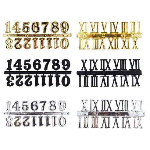6pcs DIY 시계 숫자 키트 아랍어 번호와 로마 번호 디자인 교체 디지털 시계 수리 3 색, 하나, 보여진 바와 같이