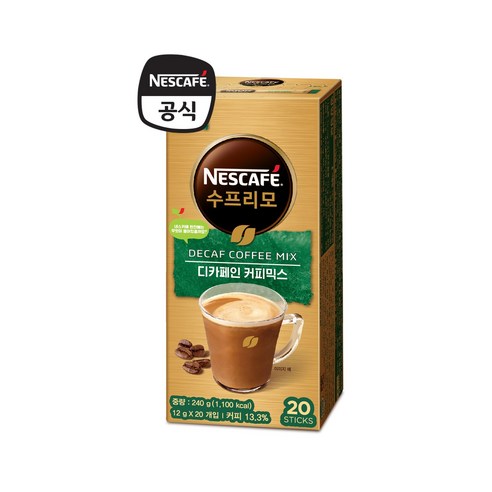 네스카페 수프리모 디카페인 믹스 20T, 1박스, 20개, 1.1g