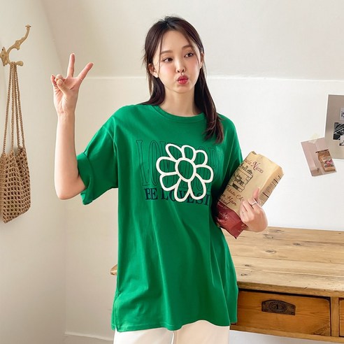 발포플라워 박스 롱 반팔티