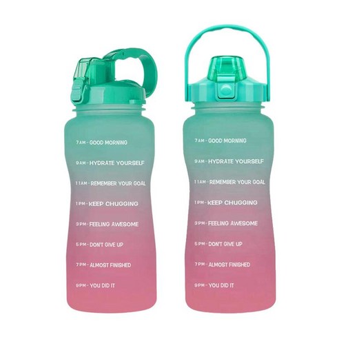 2Pcs 2.2L 동기 부여 물병 - 매일 더 많이 마실 수있는 빨대가있는 BPA 무료 / 누출 방지 재사용 가능한 대용량, 여러 가지 빛깔의, 12.6x4.3인치, 플라스틱