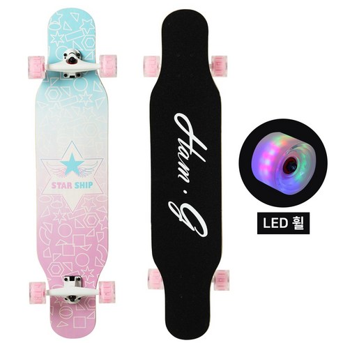 스타쉽 42인치 LED 발광휠 롱보드 & 가방 세트 – 초보자용 스케이트보드, 스텔라