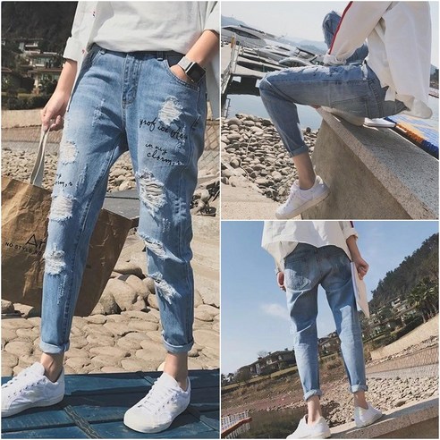 남성 패션 의류 한국 캐주얼 와이드 스트레이트 진