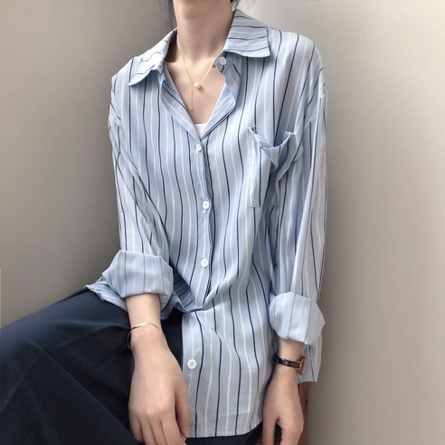 아이엠몽 여성 소프트 세로 스트라이프 루즈핏 셔츠 줄무늬 꾸안꾸 체리크