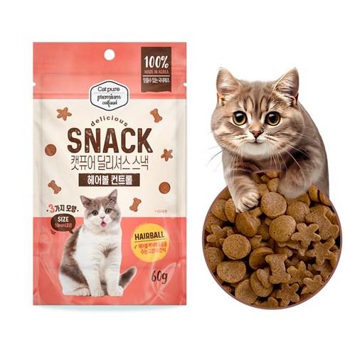 캣퓨어 고양이 딜리셔스 스낵 오랄 콤플렉스, 1개, 60g, 헤어볼케어에 도움주는- 헤어볼케어