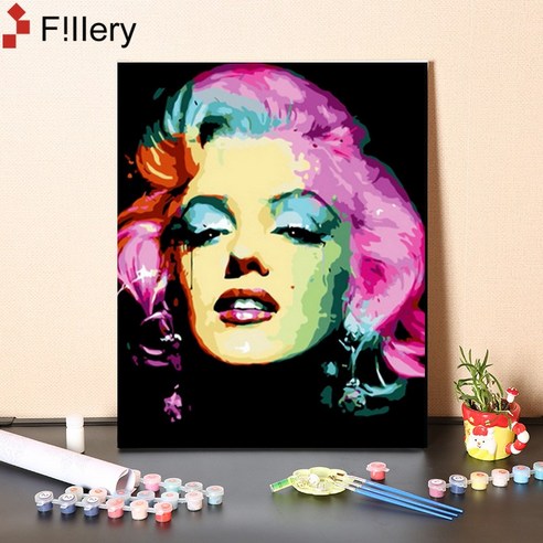 FiIIery DIY명화그리기 피포페인팅 풍경화 인물화그리기 그림그리기 세트 40 x 50cm, 39-마릴린 먼로 D