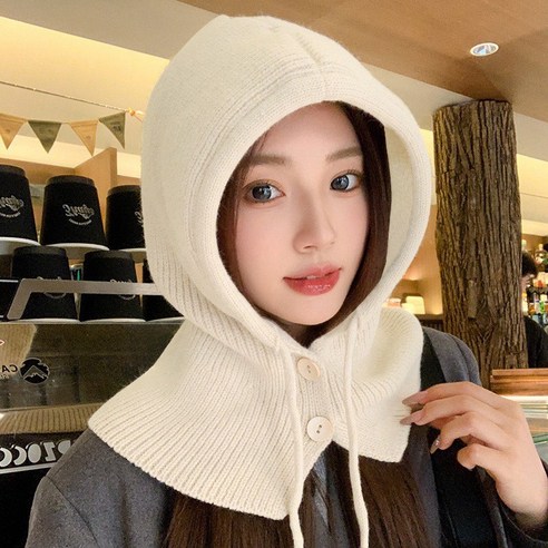 지엠앤 도톰 포근한 니트 바라클라바 후드 넥워머, 아이보리, 1개