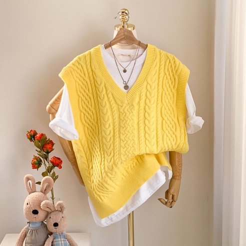 키메라제이 꽈배기 옆트임 레이어드 조끼 니트 베스트 5color