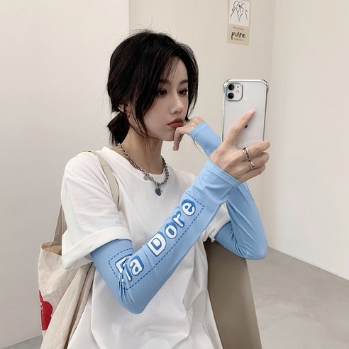 ZZJJC 쿨토시 여자 ins 에어맥스 팔토시 클라인컬러 아이스 긴팔 커버, 하늘색