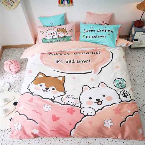 귀염둥이 만화 전면 대판 꽃 4종 세트 침대 시트 스타일 삿갓 침구 세트 침구, 벚꽃 전시회