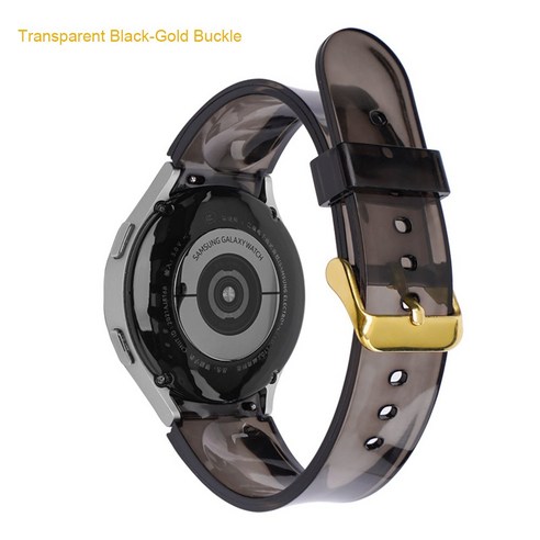 부드러운 투명 TPU 실리콘 스트랩 삼성 갤럭시 시계 4 클래식 46mm 42mm/44mm 40mm Smartwatch 밴드 곡선 엔드 시계 밴드, Black-Gold, watch 4 classic 46mm