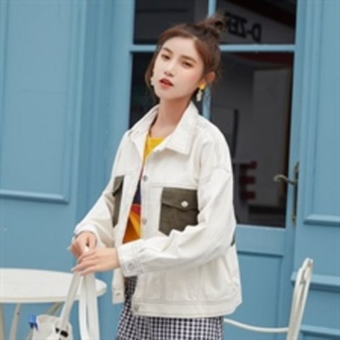KORELAN 인플루언서 쇼트 화이트 데님 코트 여 봄·가을 데님 셔츠 붐