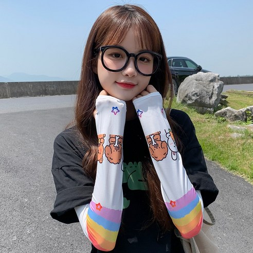 DFMEI 아이스 실크 자외선 차단제 소매 여성용 여름 여행 UV 보호 양산 팔 보호대, DFMEI 컬러 바 베어