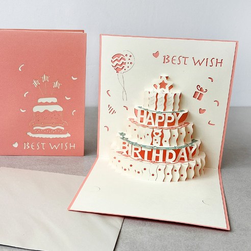 라이프하우스 3D 입체 팝업 메세지 카드 22종, 3. [생일 축하] 베스트 위시 핑크