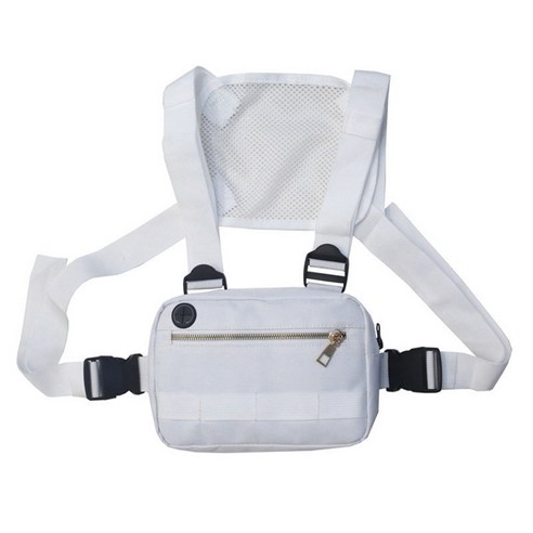 남자 가슴 가방 작은 힙합 streetwear 기능 가슴 가방 크로스 숄더백 조절 가능한 스트리트웨어 가방 허리 팩, 22.5*5.5*15cm., 하얀