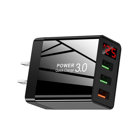 QC3.0 전화 충전기 아이폰 화웨이 USB 3 포트 LED 충전기 휴대용 고속 충전 어댑터 아이폰, 검은 색, 미국 플러그