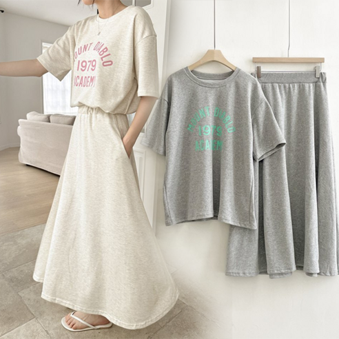 NewCare 여성 반팔 치마 투피스 세트 포켓 데일리 치마