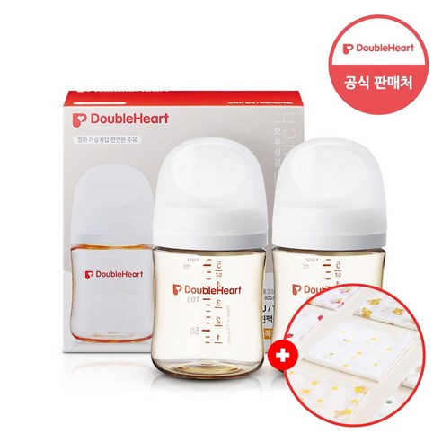 더블하트 모유실감 3세대 PPSU 베이직 트윈팩 160ml 제뉴인화이트 (젖꼭지미포함)+손수건증정, 단품