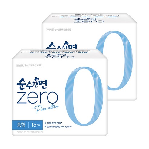 순수한면 제로 순면 뉴 생리대 날개형 중형 × 16개입 × 1개, 사이즈 × 개당 수량 × 수량 섬네일