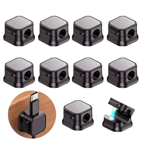 SEAMETAL 10pcs 마그네틱 전선정리 케이블 클립 코드 선 정리 홀더 클립 후크 자석 케이블 관리 브래킷 홀더, 블랙, 10개