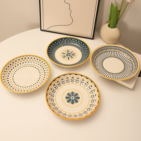 MorningSea 북유럽 도자기 접시 예쁜 파스타접시 빈티지 식기세트 20CM, 화이트, 접시4p, 1세트