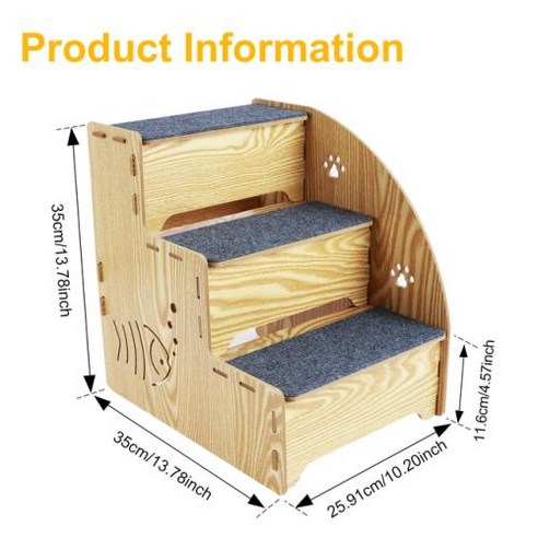 강아지계단 사다리 목제 개 탈착식 미끄럼 방지 소파 낮은 침대 소형에서 대형견 고양이용 3 단, 없음, 1) 3 Tiers
