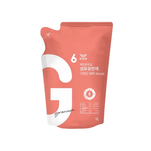 섬유유연제 구연산 워터 제라늄향 리필, 1L, 1개