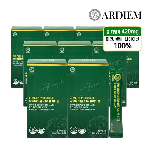 아르디엠 원데이베라 알로에이뮨 420 프리미엄 알로에겔 면역력 젤리스틱 20g x 14포, 9박스, 14회분