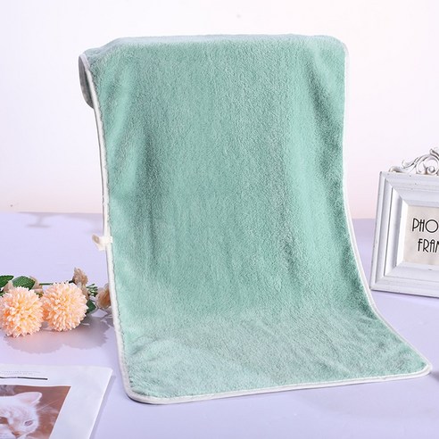 ZZJJC 코랄 타월 극세사 타월 드라이물수건, 75*35cm 【카드지], 수수한 색이 가장자리를 감싸고 푸르다.