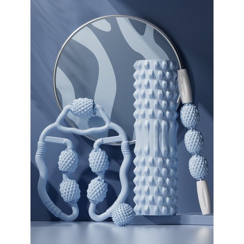 Picky Virgo 요가 칼럼 다리 마사지 롤러+폼롤러45cm+마사지봉+ 마사지 볼 세트, 푸른 색