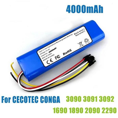 로봇 1890 CONGA 청소기 CECOTEC 교체 팩 mAh 3091 진공 3090 액세서리 144 3092 배터리 2090 V 12800 1690, 4) 4000mah