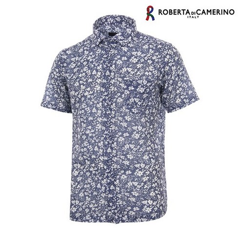 로베르타디까메리노 남성용 폴리100% 프린트 일반핏 네이비 여름반소매 셔츠 RO2-205-9