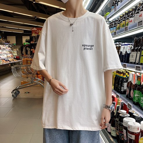 DFMEI 홍콩 스타일 하라주쿠 단색 티셔츠 남자 여름 느슨한 패션 레저 잘 생긴 모든 일치 편지 인쇄 커플 짧은 소매
