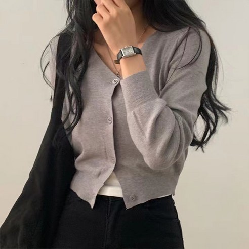 라라홀리 모던 심플 브이넥 슬림 숏 니트 가디건