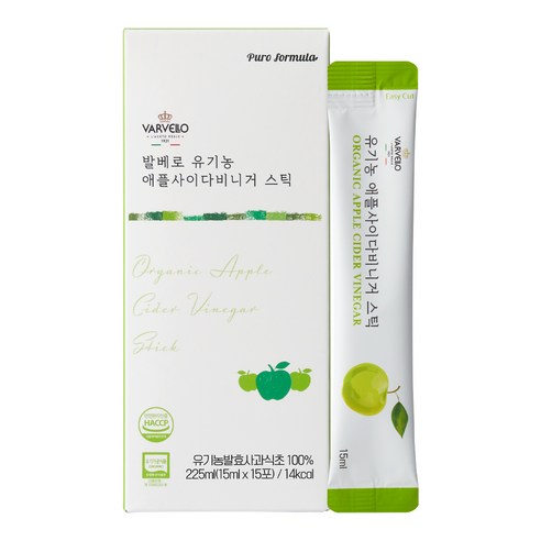 발베로 유기농 애사비 애플사이다비니거 사과 식초 스틱, 15개, 15ml
