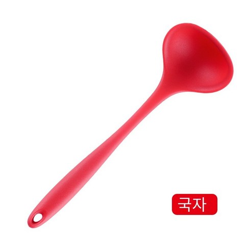 [다나에]가정용 고온 저항하는 실리콘 주방 지팡이 튀긴 삽 수프 스푼 세트, 빨간색-국자