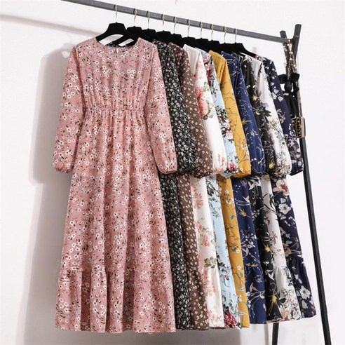 우아한 꽃무늬 보호 드레스 여성용 하이 웨이스트 보헤미안 맥시 드레스 2022 시크한 한국 긴 소매 비치 의상 로브